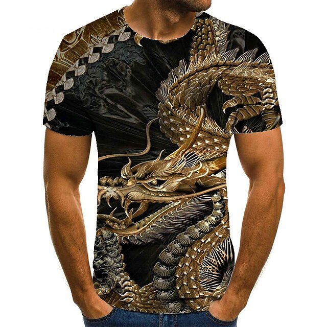 Men's Unisex Dragon Graphic Prints T Shirt Tee Short Sleeve T shirt 3D Print Round Neck Shirt Fashion Designer Basic Casual Daily Holiday Brown Spring & Summer Clothing Apparel Plus Size S M L XL XXL4