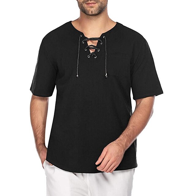  coofandy herrmode t-shirt bomullslinne tee hippie skjortor v-ringad yoga topp