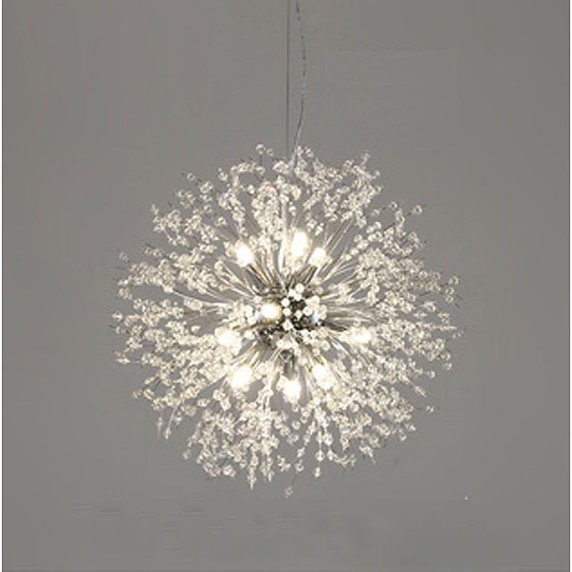  LED pendente de cristal lustre de cristal 9-luz cromada fogo de artifício moderno sputnik lustre luminária pendente para sala de estar, sala de jantar e quarto