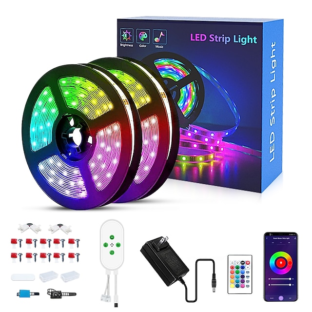 65Ft LED Strip Lights 10M 15M Bluetooth 5050 with Mic Remote for Rooms Decor Set 