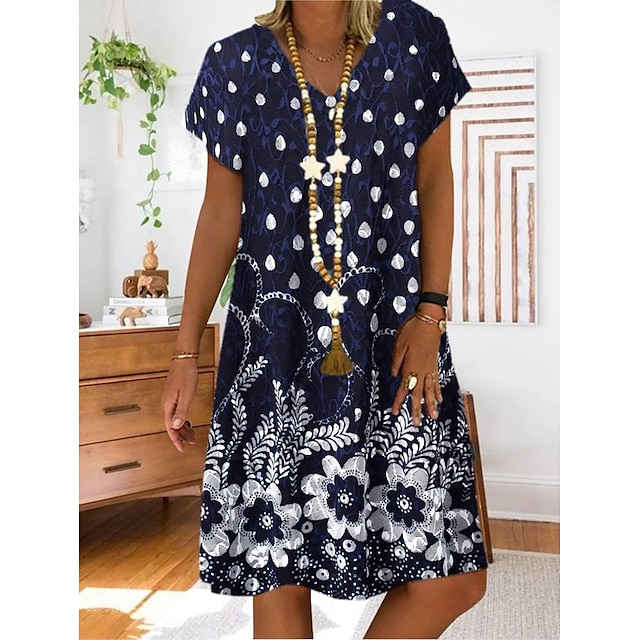 

Women's A Line Dress Short Mini Dress Sky Blue Red Navy Blue Short Sleeve Floral Modern Style Ethnic Summer V Neck Casual 2022 S M L XL XXL XXXL 4XL 5XL