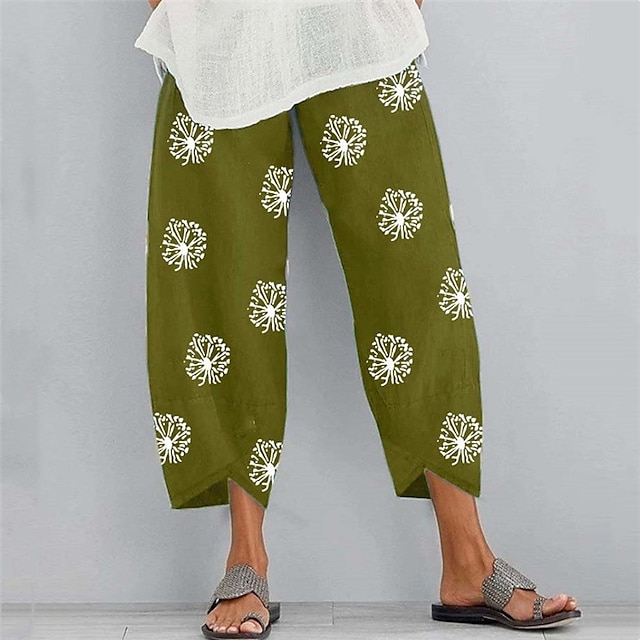 Women's Basic Essential Casual Chinos Slacks Pocket Print Ankle-Length ...