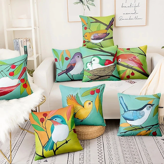 Hand-Painted Pattern Double Side Cushion Cover 1PC Soft Decorative Square Pillowcase for Sofa bedroom Car Chair Superior Quality Outdoor Cushion for Patio Garden Farmhouse Bench Couch 22