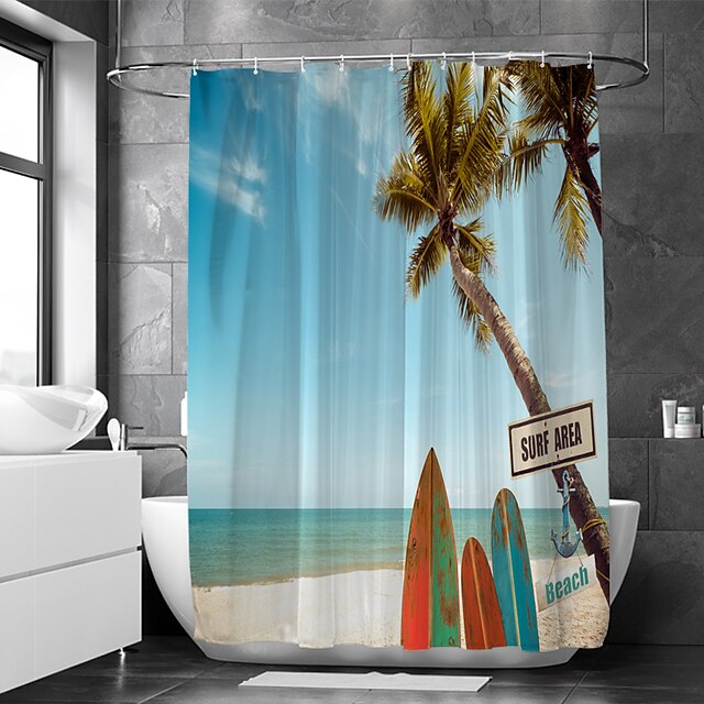 Home & Garden Bath Accessories | Waterproof Fabric Shower Curtain Bathroom Decoration and Modern and Beach Theme and Landscape 7