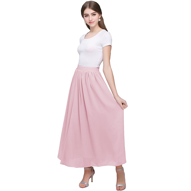 Womens Clothing Womens Bottoms | womens chiffon retro maxi skirt vintage ankle-length skirts (xxx-large, lavender) - MQ35607