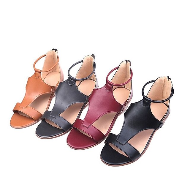 Mujer Sandalias Tacón Cuña Dedo redondo PU Tira en T Color sólido Vino  Negro Gris 8641273 2022 – €32.99