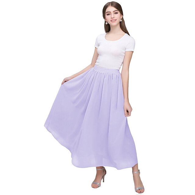 Womens Clothing Womens Bottoms | womens chiffon retro maxi skirt vintage ankle-length skirts (xxx-large, lavender) - MQ35607