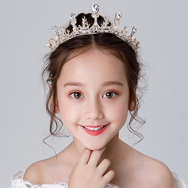  Kids Baby Girls' Crown Headdress Princess Girl Crown Crystal Headband Golden Frozen Aisha Girl Birthday Hair Accessory