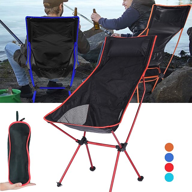  Folding Chair Beach Chair Camping Chair Fishing Chair High Back with Headrest Ultra Light (UL) Foldable Breathable Comfortable Mesh Aluminium Alloy for Hiking Fishing Outdoor Blue Red Orange