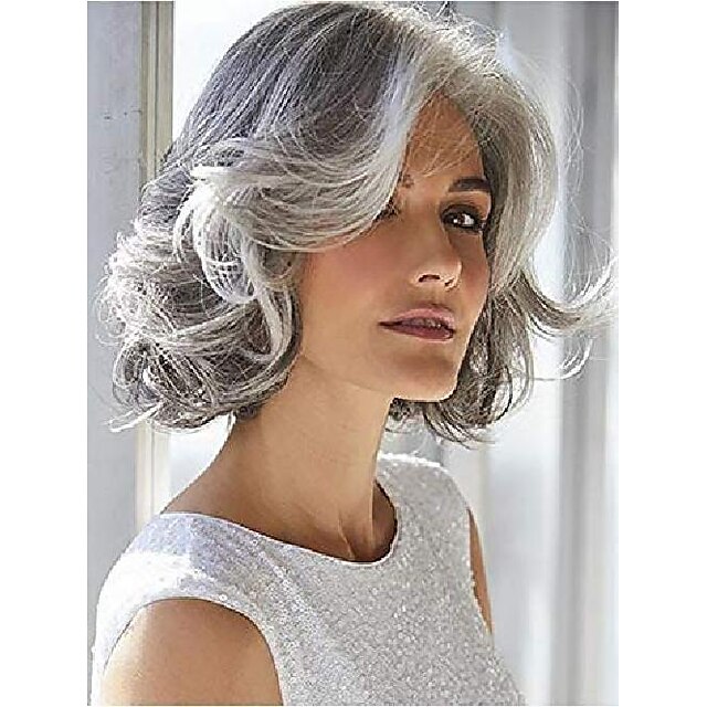 Gray Wigs for Women Silver Grey Short Curly Wigs, 12 Inch Bob Curly Silver Grey Wig (Silver Grey)