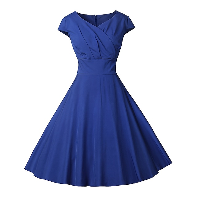  Robe de cocktail des années 1950, robe vintage, robe rockabilly évasée, longueur aux genoux, col en V pour femmes, robe de bal de noël