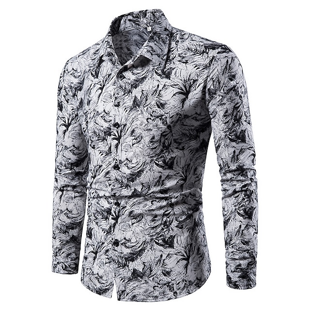  Herren Blätter Hemd Langarm Designer Strand Design Täglich Ganzjährig Umlegekragen Bedruckt Weiß Rote Blau Purpur Grün