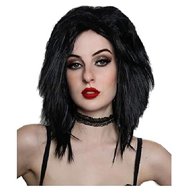 Allaura Jet Black Rocker Wig – 80S Punk Rock and Roll Wig for Women ...