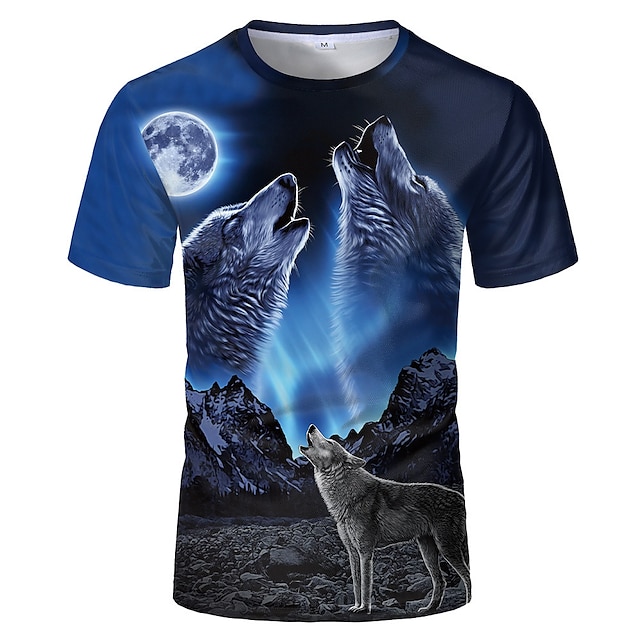  Herren Hipster Wolf 3D gedrucktes T-Shirt Druck Kurzarm Mode Sommer T-Shirt (blau, 2xl) 3D Tier plus Größe Rundhalsausschnitt Tagesurlaub Tops