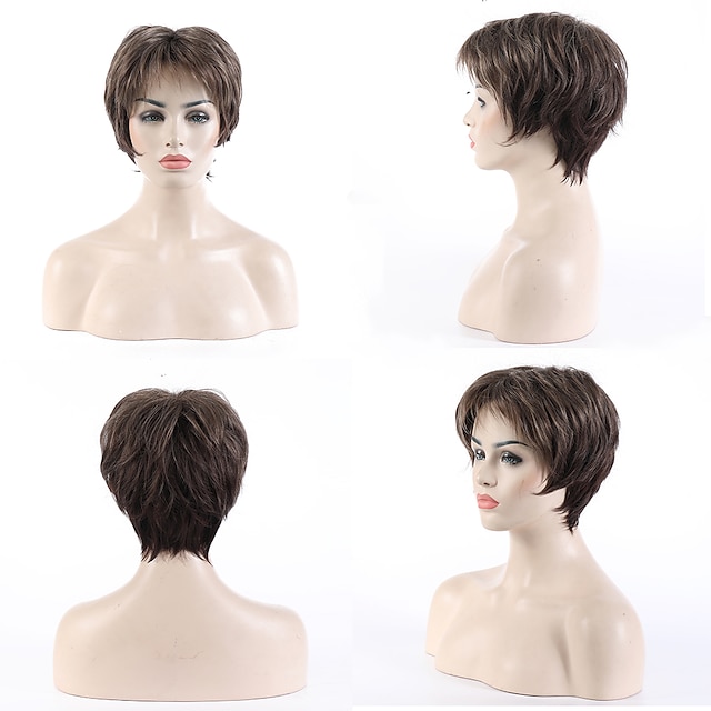 Beauty & Hair Wigs & Hair Pieces | Synthetic Wig Pixie Cut Wig Short Brown Silver Wig for Women Mixe Color Wigs Ombre Wigs - XB1