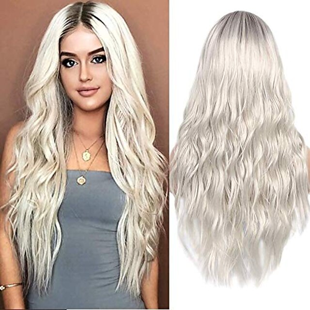 Beauty & Hair Wigs & Hair Pieces | Silver Wigs for Women White Micro Curl Head Set Wavy Wig Can Be Straightened and Bent Ladies 