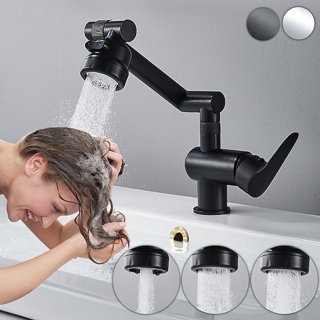  Bathroom Sink Faucet,Brass 360 Degree Rotating Liftable 3-Type Outlet Multi-Function Single Handle One Hole Bath Taps（Matte Black/Chrome）