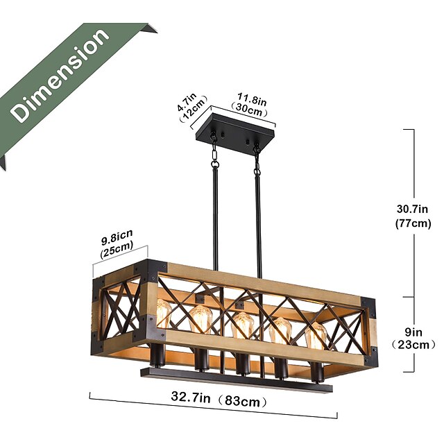 Lights & Lighting Pendant Lights | LED Pendant Light Island Light Wood Made Long Strip Wooden Metal Retro Chandelier Rectangular