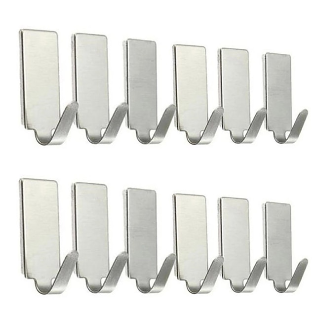  12pcs Silver Self Adhesive Home Kitchen Wall Door Stainless Steel Holder Hook Hanger for Bathroom Hooks for hanging