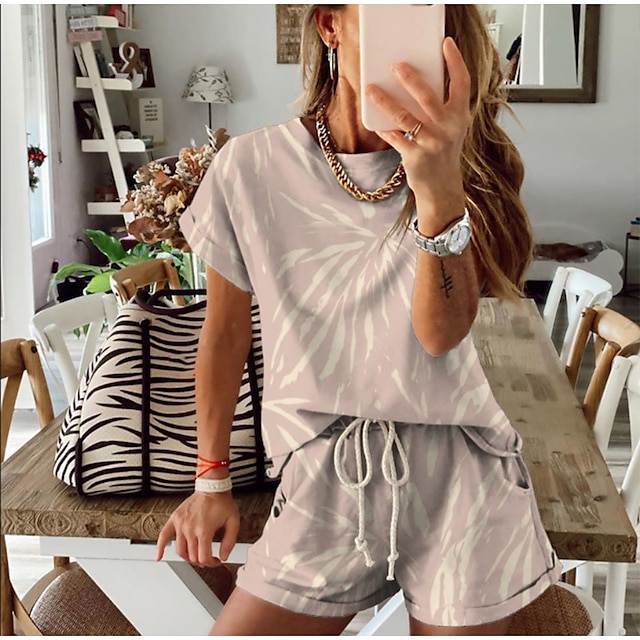 Womens Clothing Womens Tops | Women Tie Dye Daily Wear Going out Two Piece Set Tracksuit Shorts Sets Pant Biker Shorts Print Top