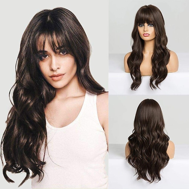 Ombre Ash Brown Wig with Bangs Long Wavy Wigs for Women Ombre Light Ash  Brown Wig with Bangs Synthetic Wigs Long Natural Wave Heat Resistant Hair  Wigs for Daily Party Cosplay 8651095