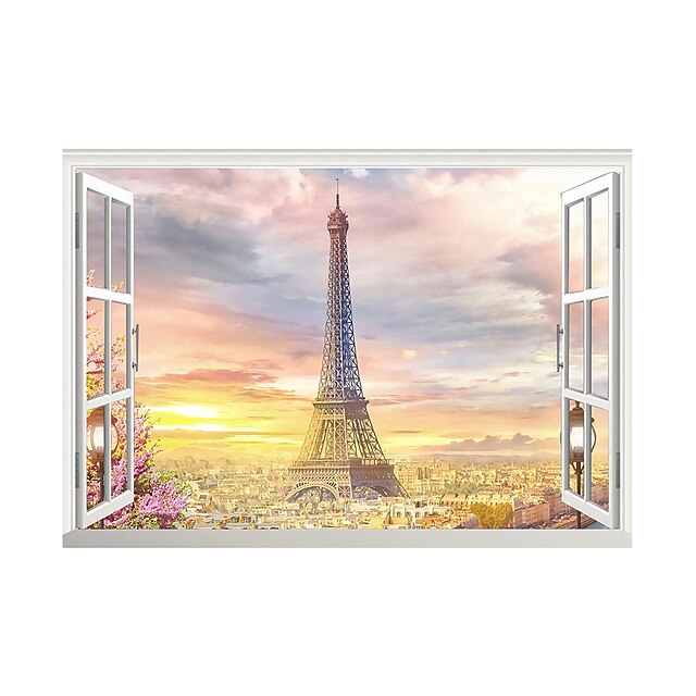 Home & Garden Home Decor | 3D False Window Sunrise Tower Home Childrens Room Background Decoration Can Be Removed Stickers - WR4