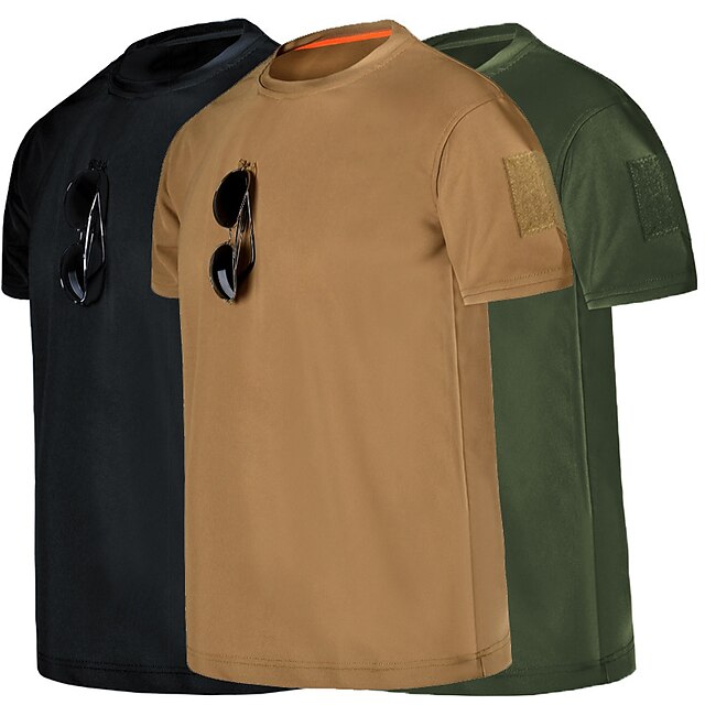 

Men's T shirt Hiking Tee shirt Tactical Military Shirt Short Sleeve Tee Tshirt Top Outdoor Quick Dry Lightweight Breathable Sweat wicking Autumn / Fall Spring Summer Chinlon Gray khaki Green Fishing
