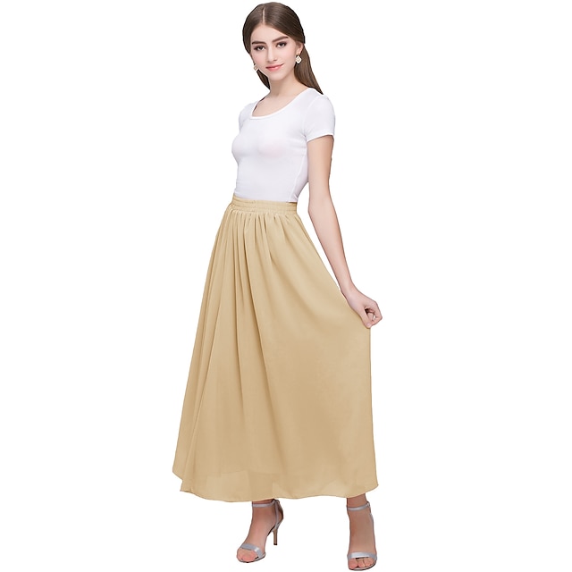 Womens Clothing Womens Bottoms | womens chiffon retro maxi skirt vintage ankle-length skirts (xxx-large, lavender) - MQ35607