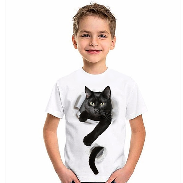  Dla chłopców Podkoszulek Krótki rękaw Podkoszulek Zwierzę Kot Druk 3D Aktywny Poliester Dzienne zużycie Dzieci 4-12 lat Grafika drukowana 3D Regularny Koszula