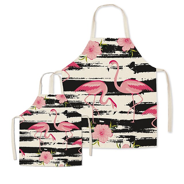  Mommy and Me Cute Flamingos Animal Print Apron Blushing Pink Casual Daily Family Photo Matching Outfits