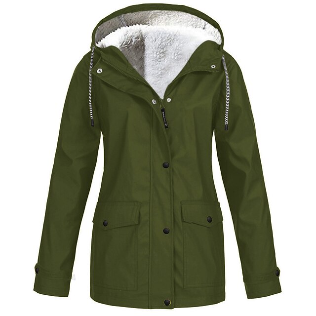 women rain jacket fleece lining outdoor plus size hooded raincoat ...