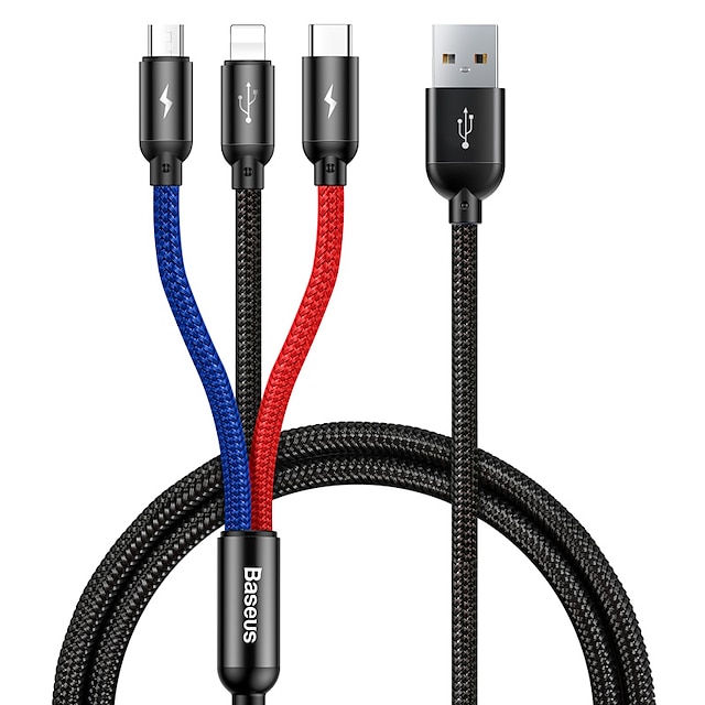  BASEUS Multi Charging Cable 3.9ft USB A to Type C / Micro / IP 3 A Charging Cable Nylon Braided 3 in 1 For Xiaomi Huawei OnePlus Phone Accessory