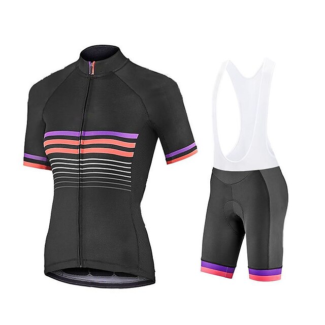  Women's Short Sleeve Cycling Jersey with Shorts Summer Spandex Polyester White Black Stripes Funny Bike Clothing Suit 3D Pad Quick Dry Breathable Sports Stripes Mountain Bike MTB Road Bike Cycling