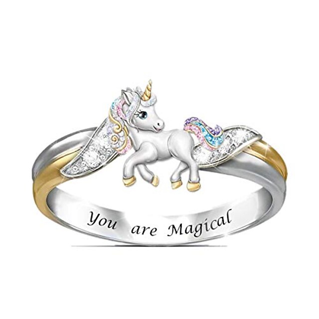  cute unicorn ring women girls engraved statement rings mother daughter cz rhinestone birthstone love jewelry gift