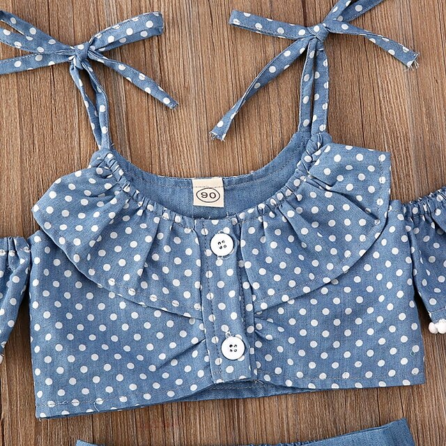 Baby & Kids Girls Clothing | Kids Girls Clothing Set 2 Pieces Short Sleeve Blue Polka Dot Print Cotton Daily Wear Basic Regular 