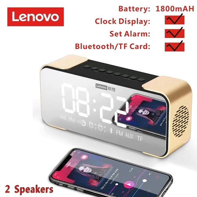 Lenovo L022 Bluetooth Speakers Portable Wireless Speakers Subwoofer Speakers Bluetooth 5.0 Led Alarm Clock Tf Card Aux Speakers
