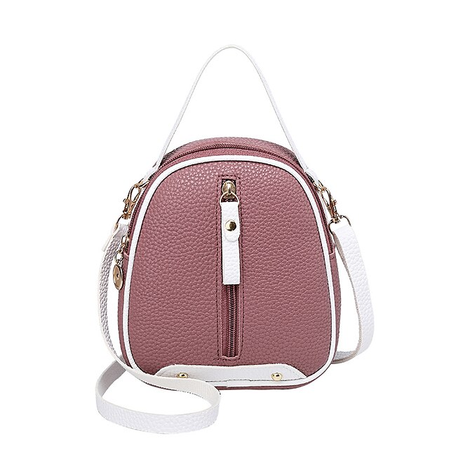  Women's Mini Backpack PU Leather Color Block Adjustable Lightweight Zipper School Daily Black Gray Pink Dusty Rose Red