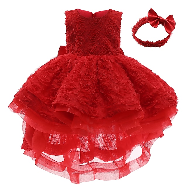 Baby & Kids Girls Clothing | Kids Toddler Little Girls Dress Solid Colored Lace Red Above Knee Sleeveless Streetwear Sweet Dress