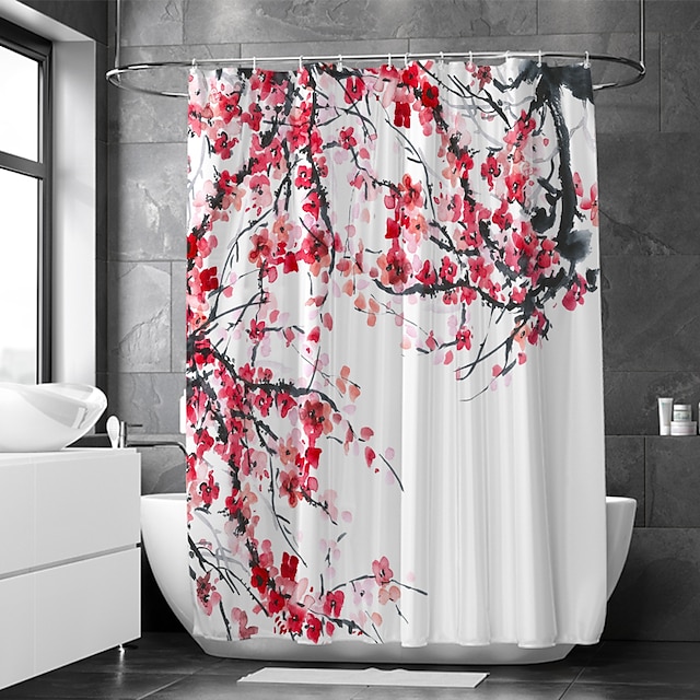  Shower Curtain With Hooks Suitable For Separate Wet And Dry Zone Divide Bathroom Shower Curtain Waterproof Oil-proof Floral / Botanicals