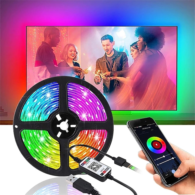 16FT Waterpoof 5050 LED Strip Lights RGB TV Music Backlight bluetooth APP Remote 