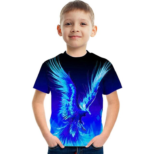  Jongens 3D Grafisch dier Feniks T-shirt Korte mouw 3D-afdrukken Zomer Actief Fantasie Kinderen 3-12 jaar