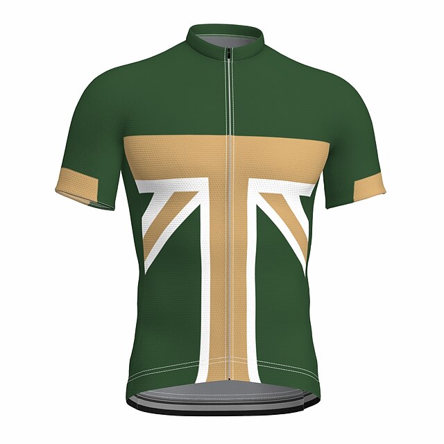  21Grams Men's Cycling Jersey Short Sleeve Bike Jersey Top with 3 Rear Pockets Mountain Bike MTB Road Bike Cycling UV Resistant Breathable Quick Dry Back Pocket Green Yellow UK National Flag Polyester