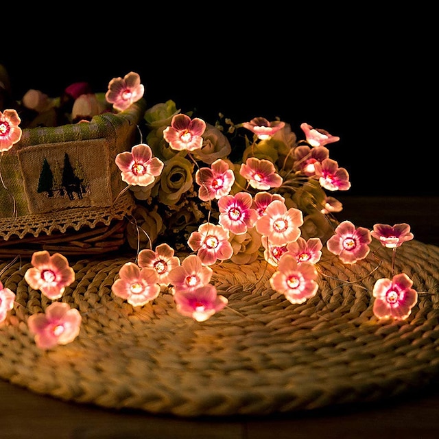  ha condotto la luce della stringa 2/3/4 m led fiore di pesco luci della stringa di fata a batteria 20/30/40 led di natale all'aperto a forma di fiore giardino di nozze lampada della stringa decorativa