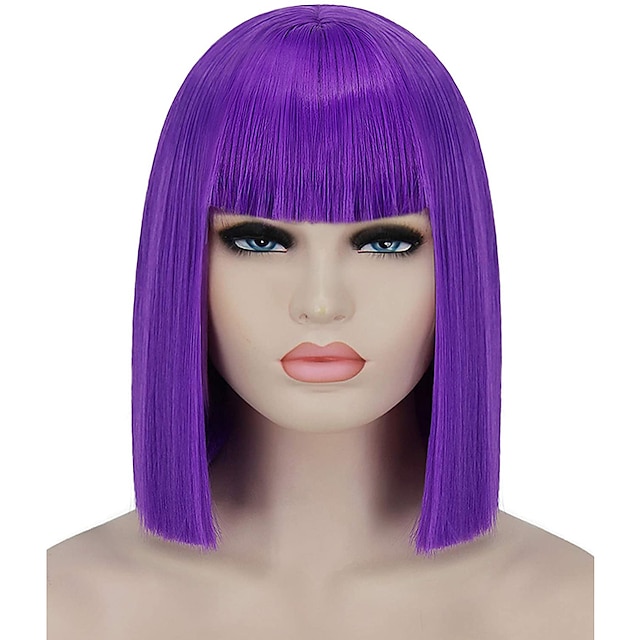 Bob Wigs for Women Mardi Gras Costume Cosplay Short Hair Wig with Bangs ...