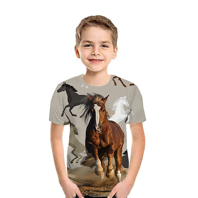 Boys 3D Animal T shirt Tee Short Sleeve 3D Print Summer Active Polyester Kids 3-12 Years Daily Wear Regular Fit3