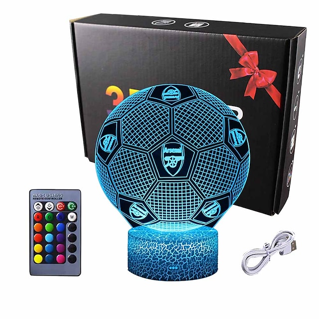 Deal Best Football Shape 3D Optical Illusion Smart 7 Colors LED Night Light Table Lamp with USB Power Cable for Arsenal Football Fans Gift 