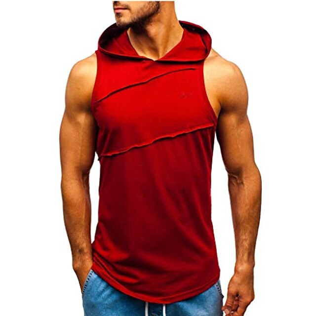  wuai-men casual hoodies workout tank tops casual patchwork sleeveless sport athletic loose tops t-shirts blouse vests(y-red,large)