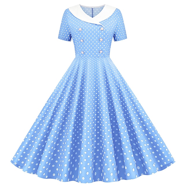  Retro Vintage 1950s Cocktailkleid Vintage-Kleid Kleid Flare-Kleid Knie-Länge Damen Punkt A-Linie V Ausschnitt Karneval Verabredung Kleid Kleid