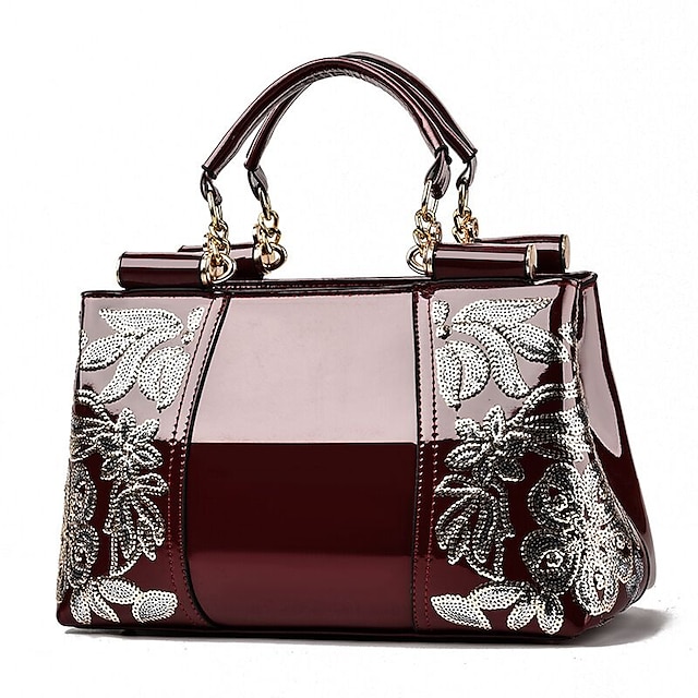  Women's Handbag Top Handle Bag PU Leather Daily Going out Embossed Flower Wine Black White
