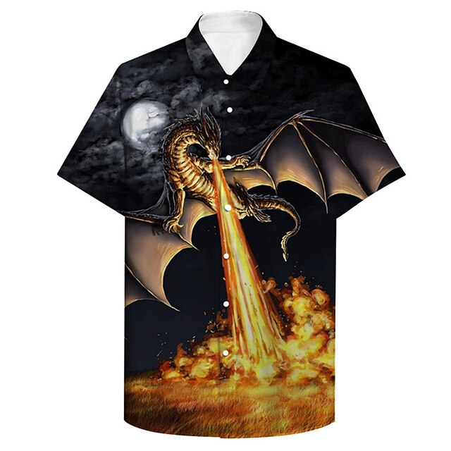 Men's Animal Dragon Shirt Button Up Shirt Short Sleeve Fashion Designer Casual Outdoor Vacation Casual Spring & Summer Turndown 3D Print Button-Down Black3